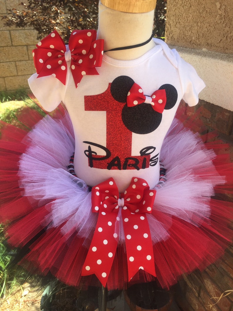 Minnie Mouse Birthday Tutu Outfit Dress Set Handmade Red Black and White ANY Age QUICK SHIP image 4