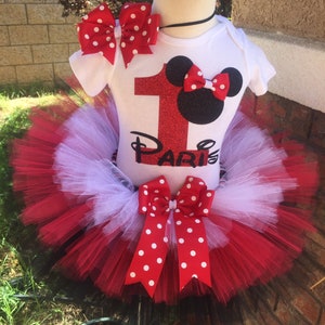 Minnie Mouse Birthday Tutu Outfit Dress Set Handmade Red Black and White ANY Age QUICK SHIP image 3