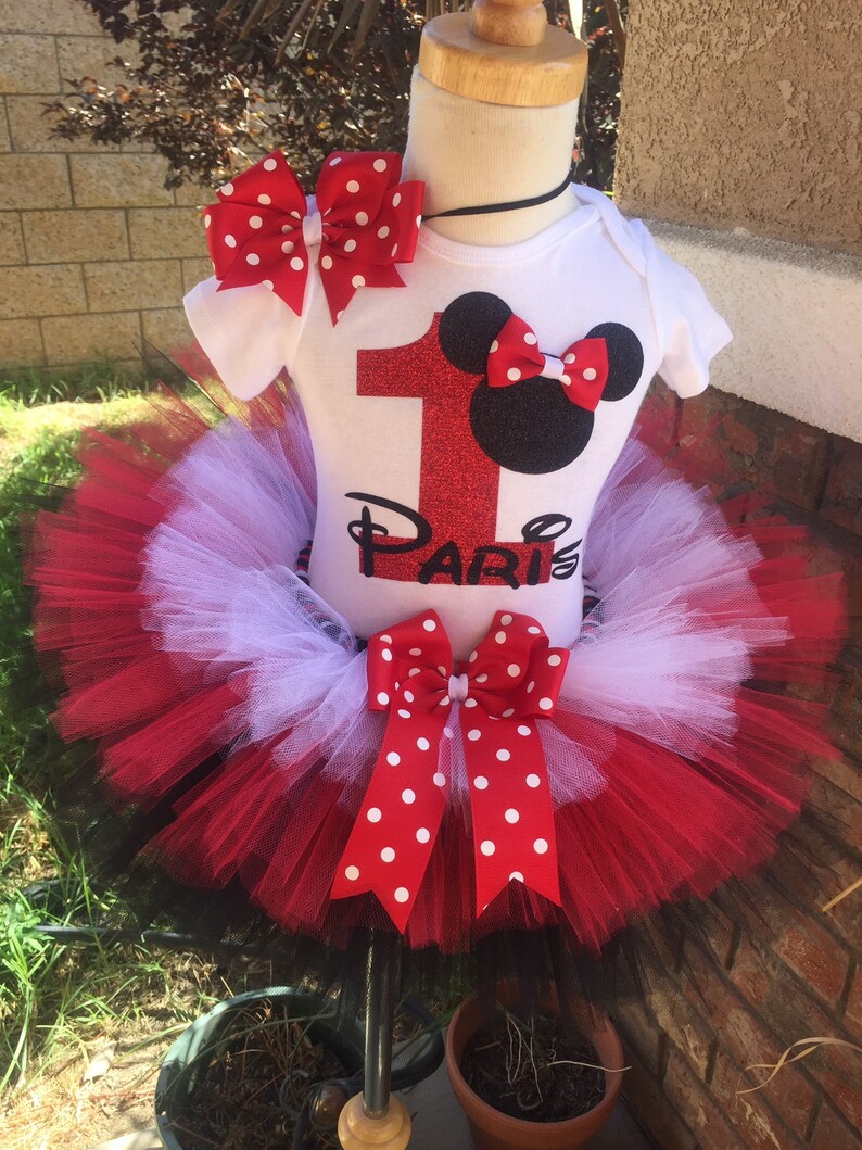 Minnie Mouse Birthday Tutu Outfit Dress Set Handmade Red Black and White ANY Age QUICK SHIP image 3