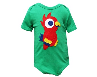 Parrot Bodysuit, Baby Bodysuit, Vegan Baby Clothes, Handmade Baby Clothes, Baby Boy Bodysuit, Baby Girl Bodysuit, Baby Gift, New Baby Gift