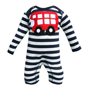 London Bus Romper, Baby Romper, Toddler Romper, Unique Baby Outfit, Baby Boy Romper, Baby Boy Clothes, Vegan Baby Romper, Baby Bus Outfit
