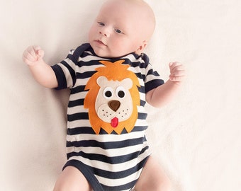 Lion Bodysuit, Baby Bodysuit, Baby Boy Bodysuit, Baby Boy Clothes, Stripe Bodysuit, Baby Gift, Baby Shower Gift, New Baby Gift, Lion Outfit