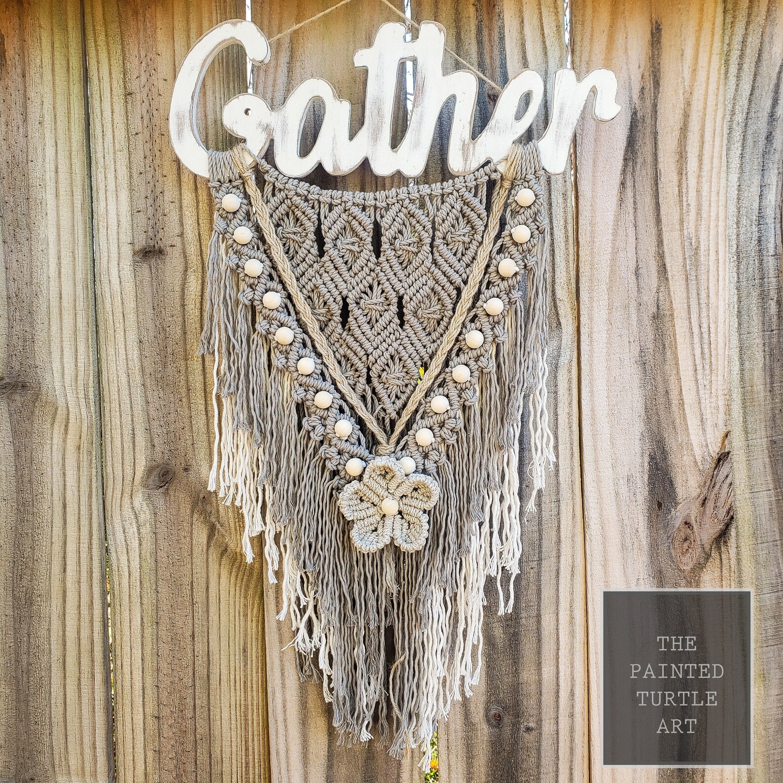 Gather Macrame Wall Hanging/ Wooden Word/ Farmhouse Decor/ Etsy