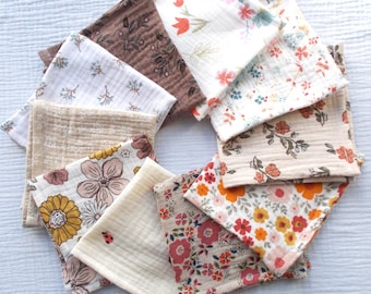 3 spersonalizowane chusteczki do nosa z organicznej bawełny z gazy - Chusteczki vintage - Zmywalne/wielokrotnego użytku - Prezenty - Ręcznie robione