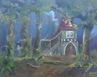 Painting witch house unique mural wall art fairytale picture fairytale forest