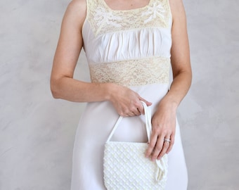 vintage white beaded evening bag | vintage 80s fully beaded embellished purse | something old bridal purse | beaded white bag for wedding
