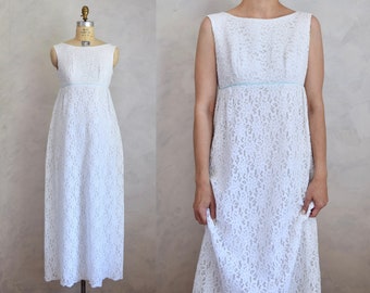 vintage 1960s lace wedding gown | 60s vintage empire waist wedding dress | vintage simple wedding engagement party dress