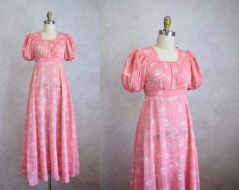 vintage 1930s puff sleeve maxi dress | 30s short sleeve garden party dress | cottage floral print 1930s gown