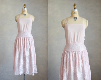 vintage pale pink silk and lace dress | vintage 1980s Irving Samuel party dress | 80s does 20s cocktail dress