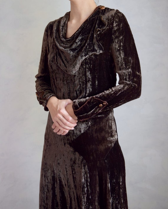 vintage 1930s crushed velvet dress | 20s 30s long… - image 3