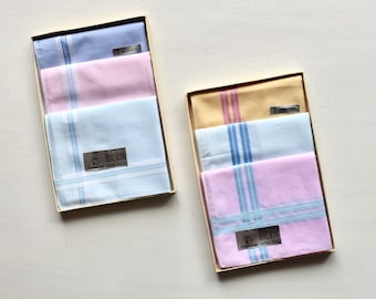 vintage NOS set of 3 pastel plaid cotton handkerchiefs | vintage men's pocket squares or wedding hankies | something old gift for bride