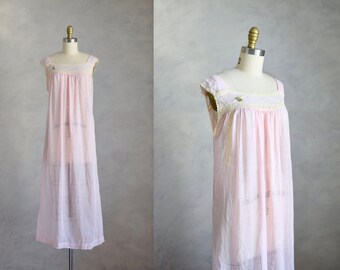 antique pink gauze and lace nightgown | vintage palest pink cotton gauze 1910s 1920s lingerie | 20s chemise | antique slipdress