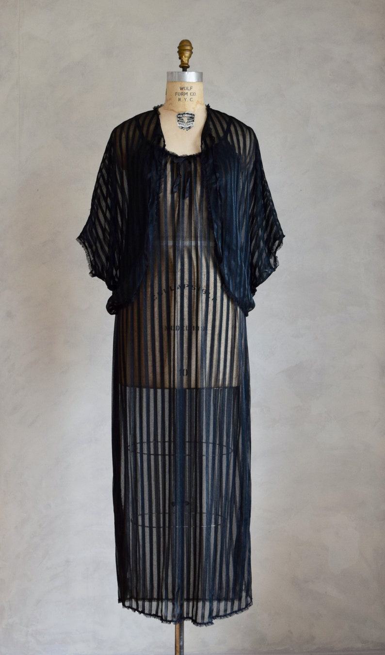 vintage NOS Diane Von Furstenberg peignoir set vintage 1980s DVF nightgown and robe set sheer black negligee and robe image 6