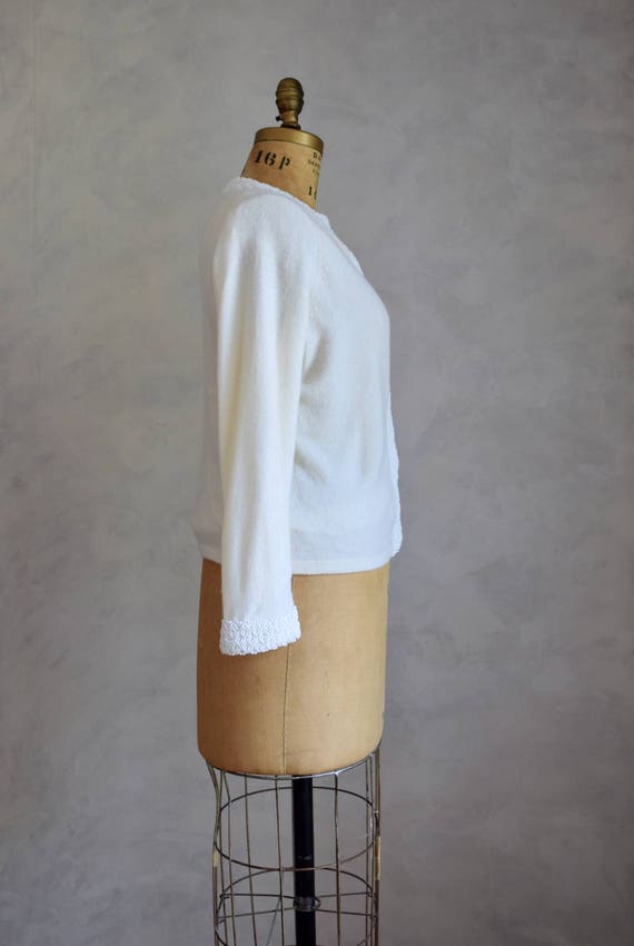 vintage cream white beaded cardigan | 1960s embel… - image 4