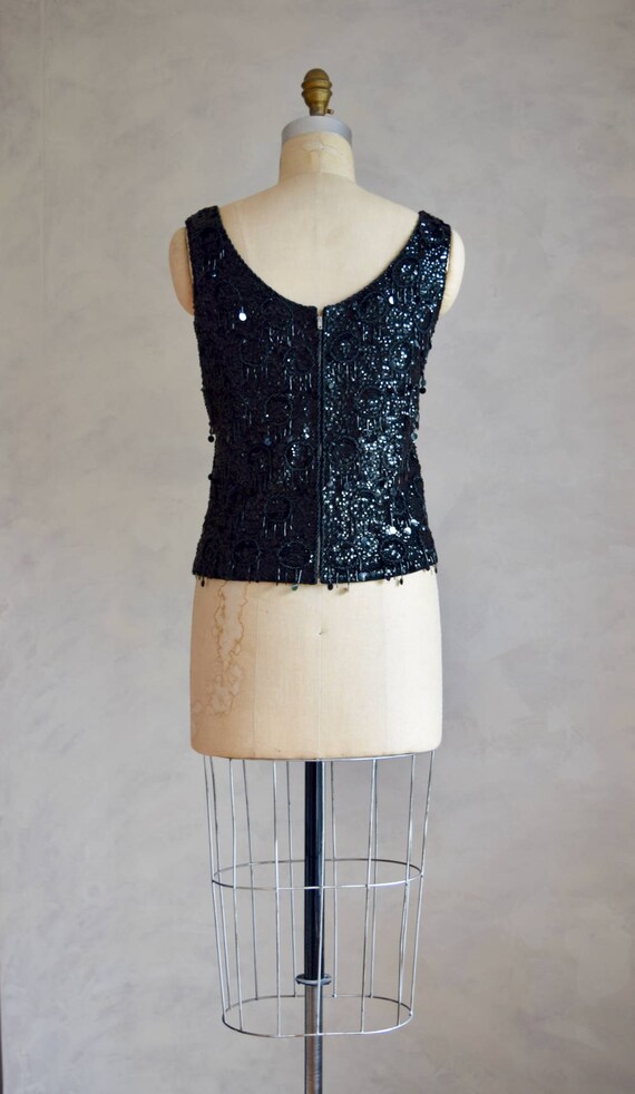 vintage black sequin blouse | vintage 1960s knit … - image 7