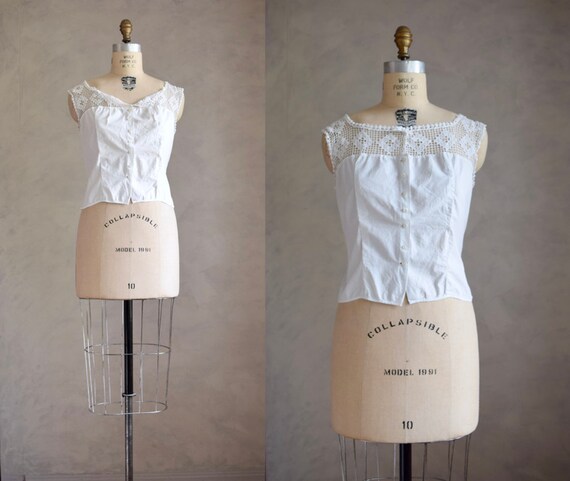 antique crochet neckline blouse | antique cotton a