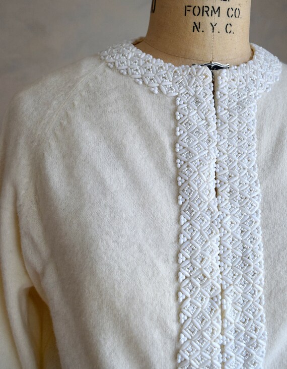 vintage cream white beaded cardigan | 1960s embel… - image 7