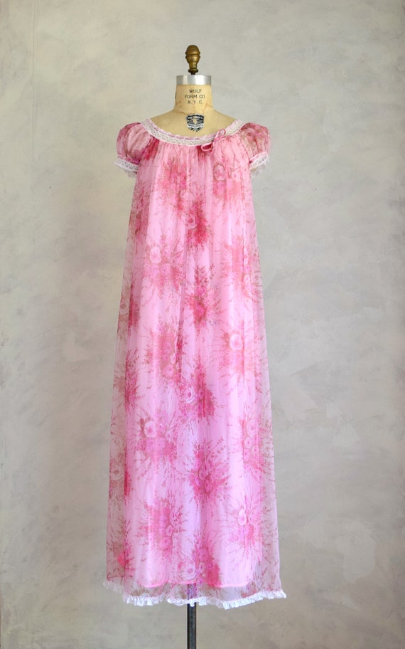 vintage 1960s floral nightgown | vintage 60s pink… - image 2
