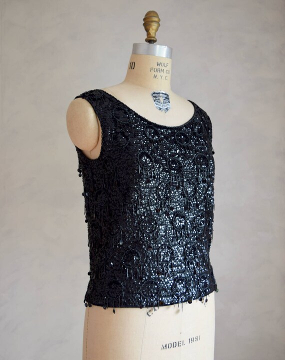 vintage black sequin blouse | vintage 1960s knit … - image 2