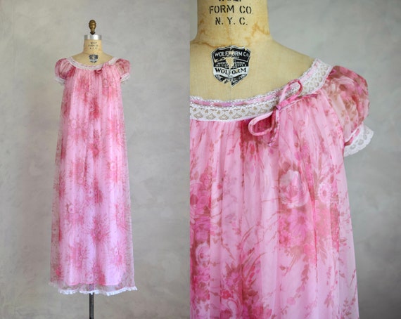 vintage 1960s floral nightgown | vintage 60s pink… - image 1