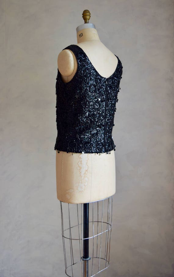 vintage black sequin blouse | vintage 1960s knit … - image 9