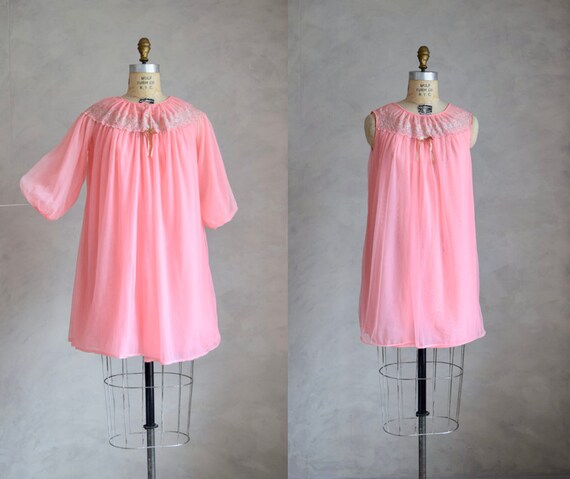 vintage 1960s nylon chiffon peignoir set | vintage