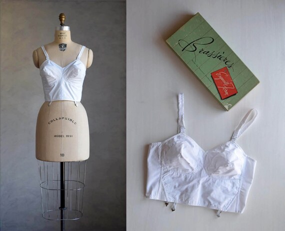 vintage white cotton bullet bra | 1940s 50s longli