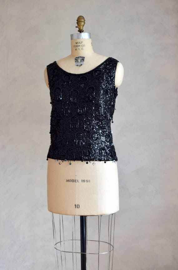vintage black sequin blouse | vintage 1960s knit … - image 10