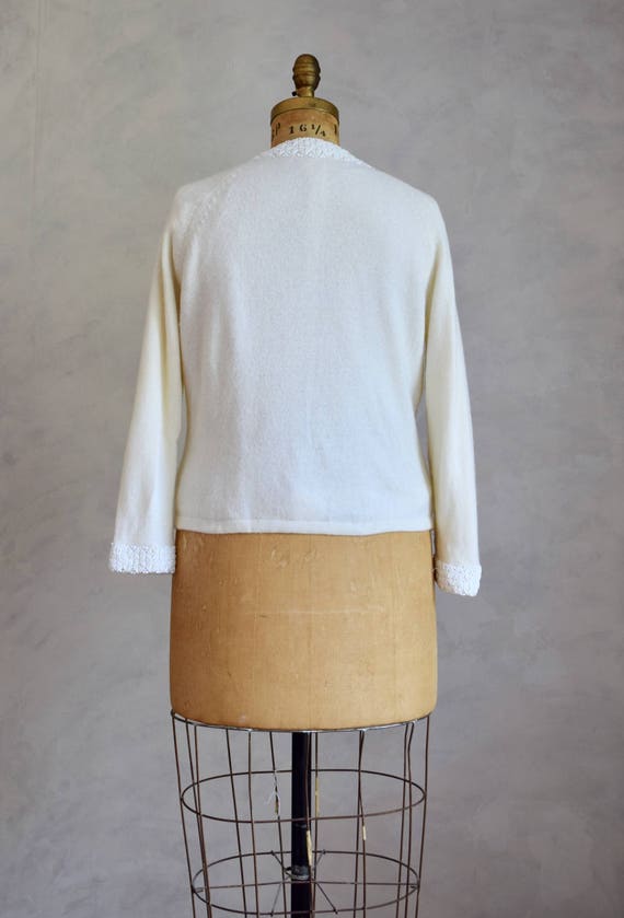 vintage cream white beaded cardigan | 1960s embel… - image 6