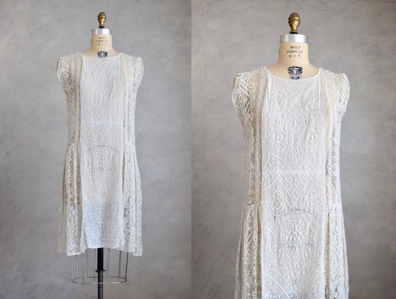 vintage 1920s white embroidered dress | 1920s auth