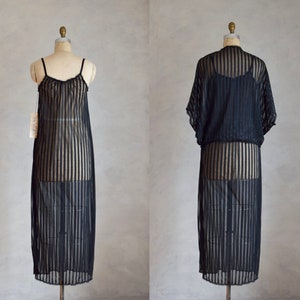 vintage NOS Diane Von Furstenberg peignoir set vintage 1980s DVF nightgown and robe set sheer black negligee and robe image 10