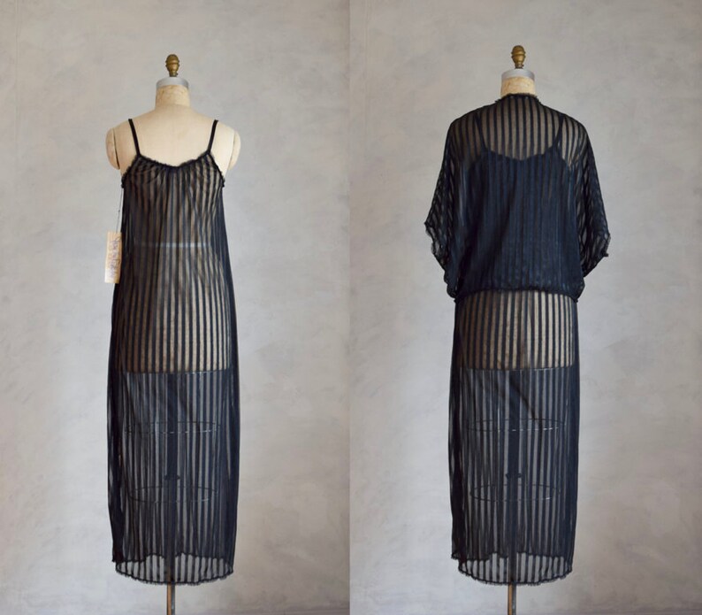 vintage NOS Diane Von Furstenberg peignoir set vintage 1980s DVF nightgown and robe set sheer black negligee and robe image 10