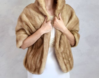 vintage blonde Emba mink shawl | real fur stole | fur wedding wrap | fur bridal coverup | vintage mink fur cape in Autumn Haze