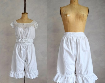 vintage 1910s split crotch bloomers  | antique edwardian womens drawers | edwardian white cotton pantaloons