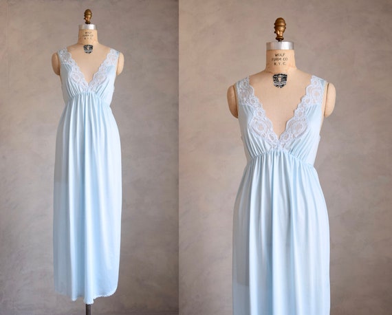 vintage 80s icy blue long nightgown | 1980s 70s bl