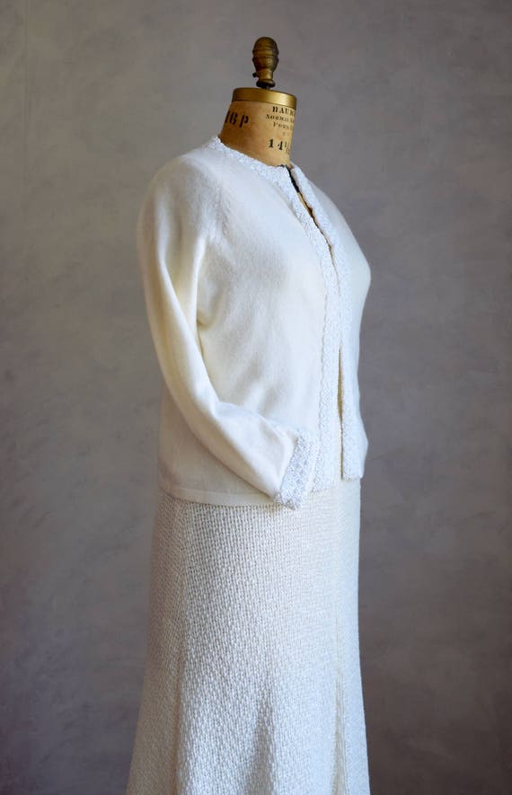 vintage cream white beaded cardigan | 1960s embel… - image 9