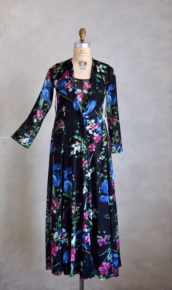 vintage 1970s dark floral peignoir set | vintage … - image 4