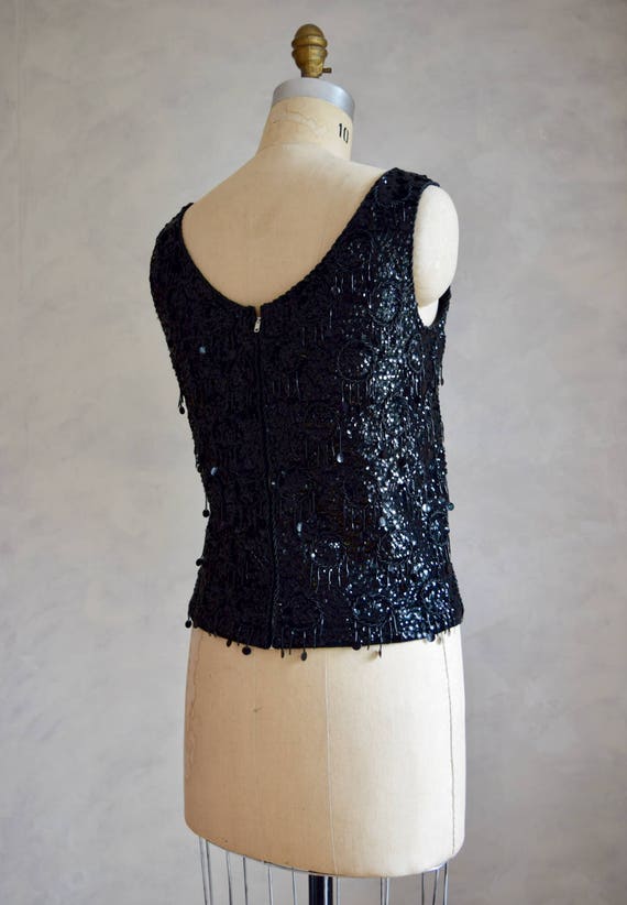vintage black sequin blouse | vintage 1960s knit … - image 6