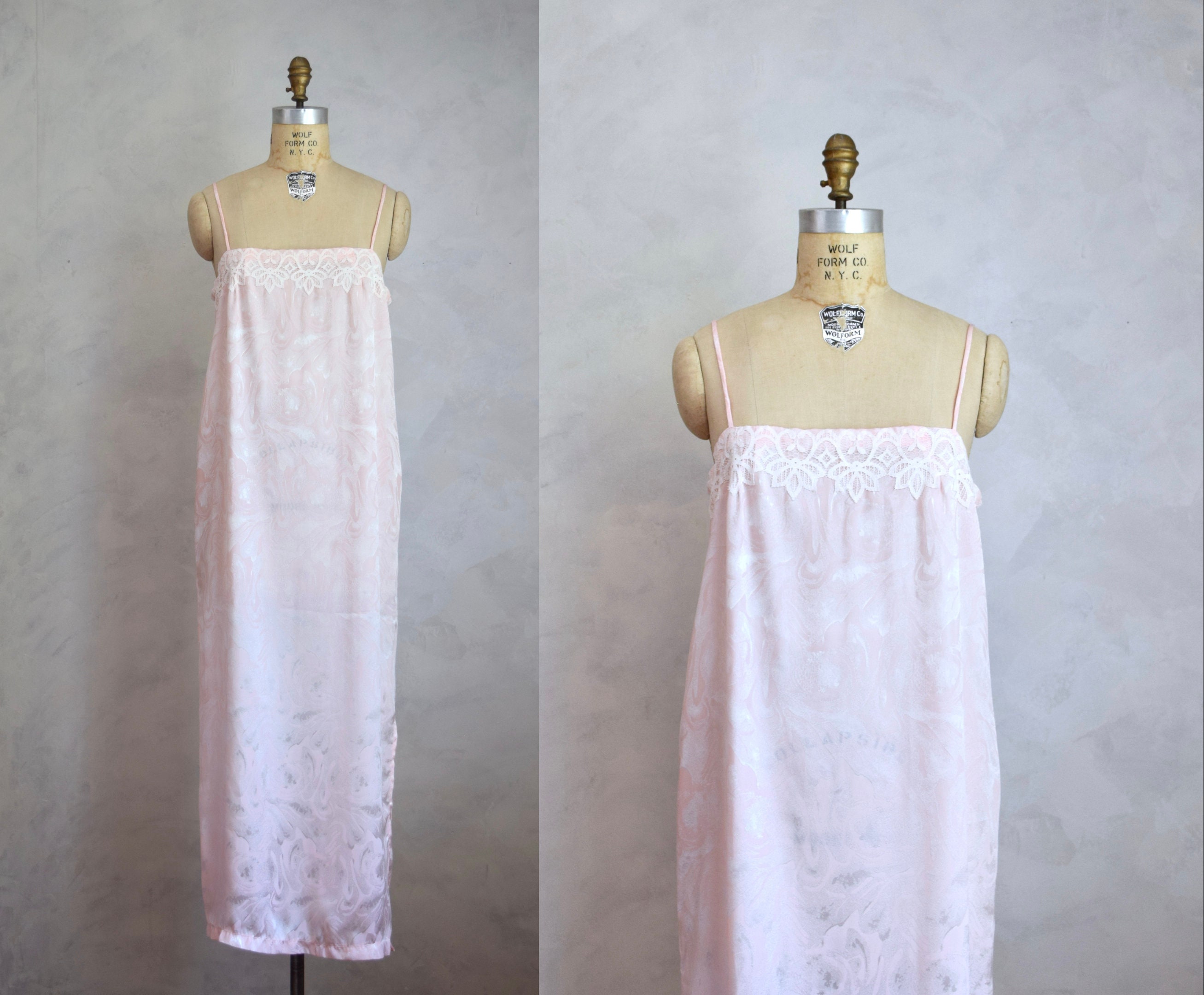 Antique Edwardian Lace Slip Dress 1910 20s White Linen Eyelet