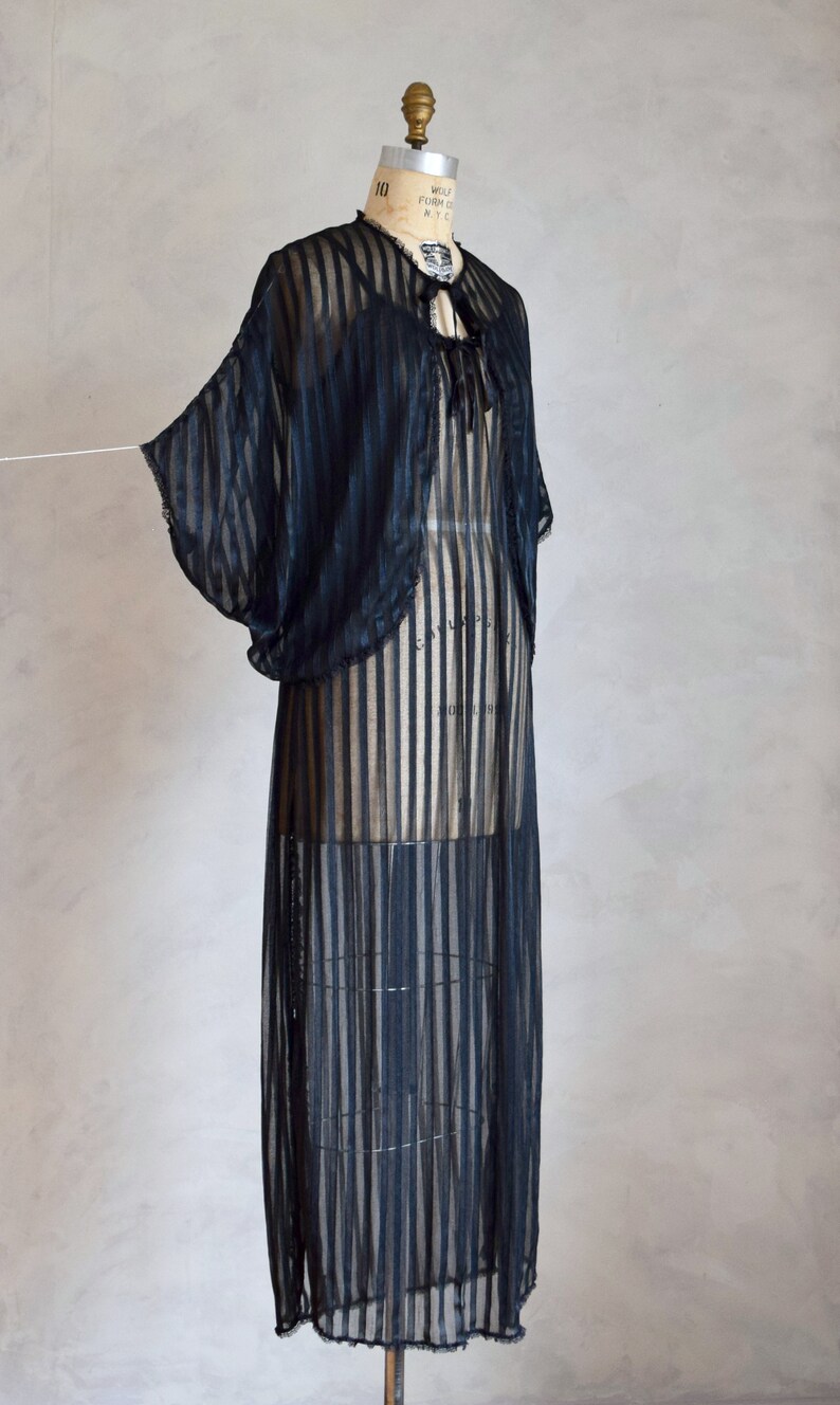 vintage NOS Diane Von Furstenberg peignoir set vintage 1980s DVF nightgown and robe set sheer black negligee and robe image 8