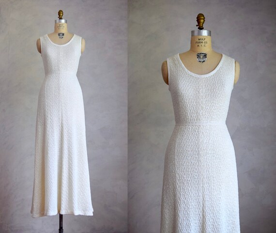 vintage cream knit maxi dress | sleeveless knit dr
