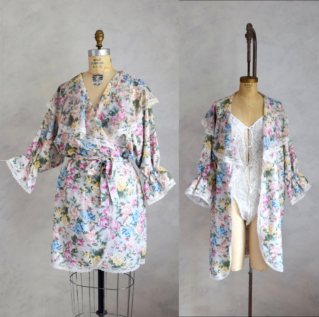 Vintage 1980s Floral Robe | 80s 90s Vintage Belted Robe With Poet ...