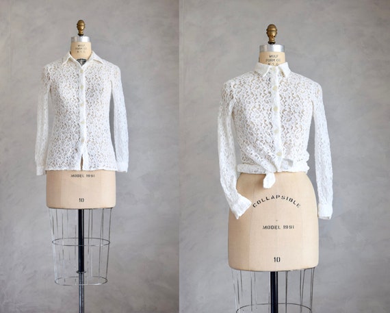 vintage lace blouse | 1980s 90s semi-sheer lace to