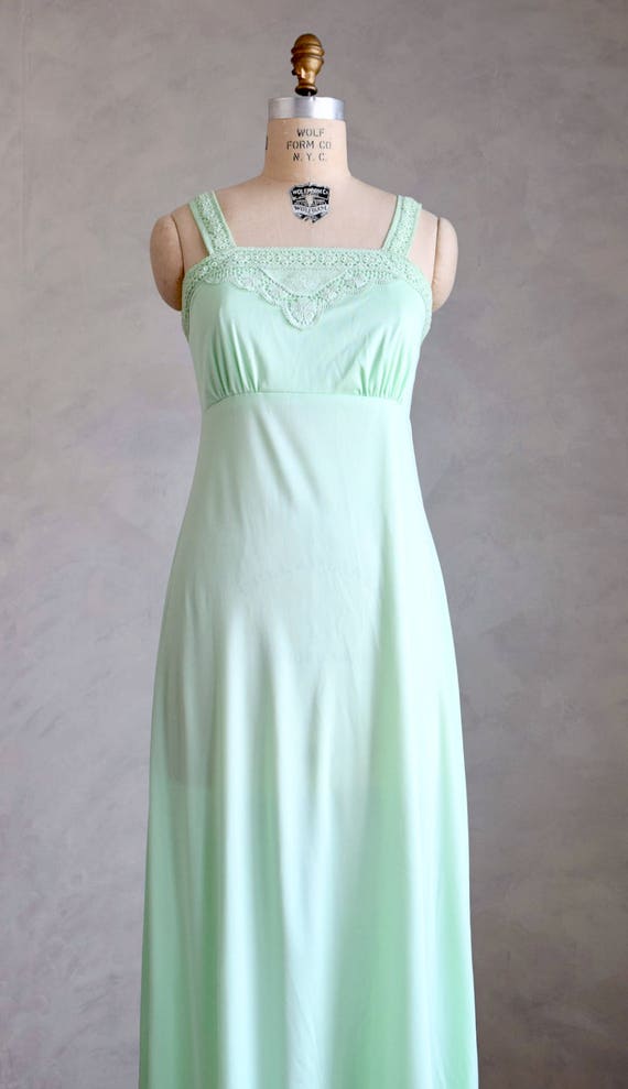vintage 1970s mint green maxi dress and bolero vint… Gem