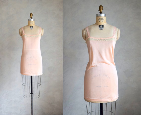 vintage 1930s 40s rayon knit slip | pale pink rayo