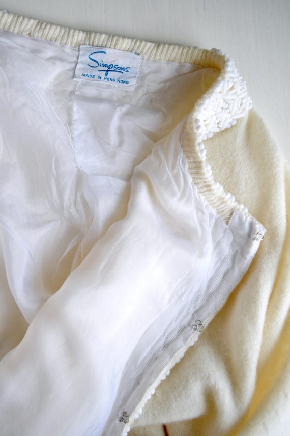 vintage cream white beaded cardigan | 1960s embel… - image 10