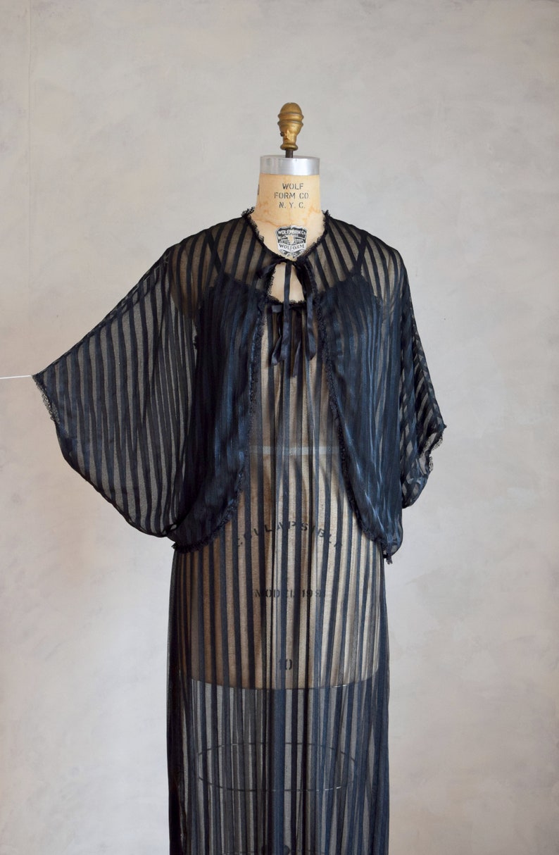 vintage NOS Diane Von Furstenberg peignoir set vintage 1980s DVF nightgown and robe set sheer black negligee and robe image 7