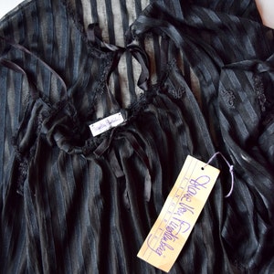 vintage NOS Diane Von Furstenberg peignoir set vintage 1980s DVF nightgown and robe set sheer black negligee and robe image 9
