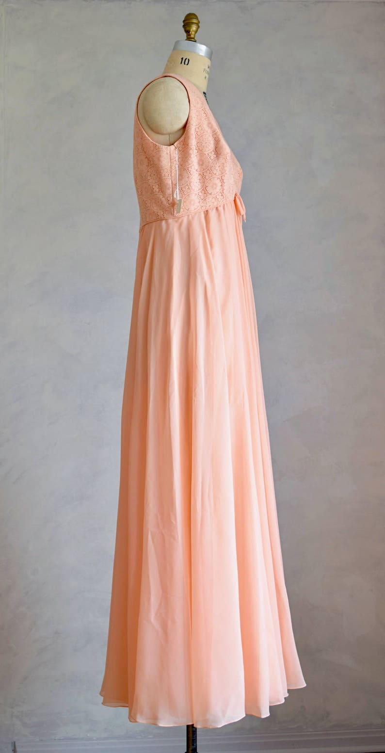 vintage lace and chiffon party dress peach bohemian gown vintage NOS 1970s maxi dress
