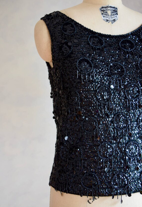 vintage black sequin blouse | vintage 1960s knit … - image 4